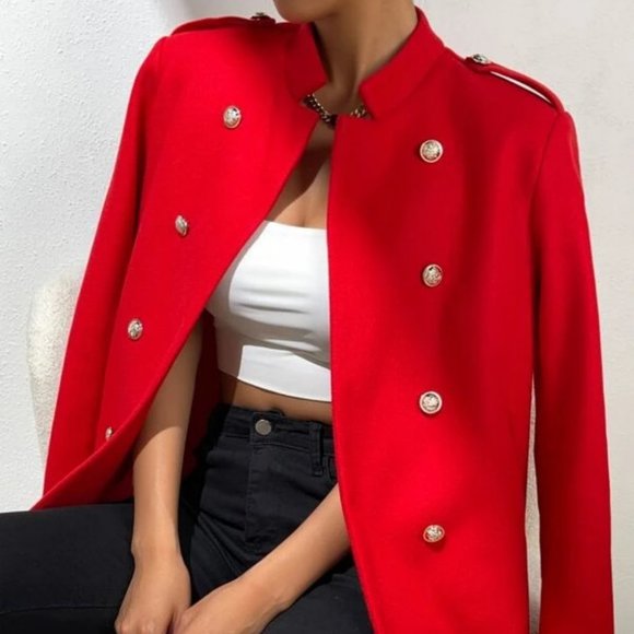 Classy Double Breasted button detailoed Design Overcoat Jacket Red - Picture 2 of 6